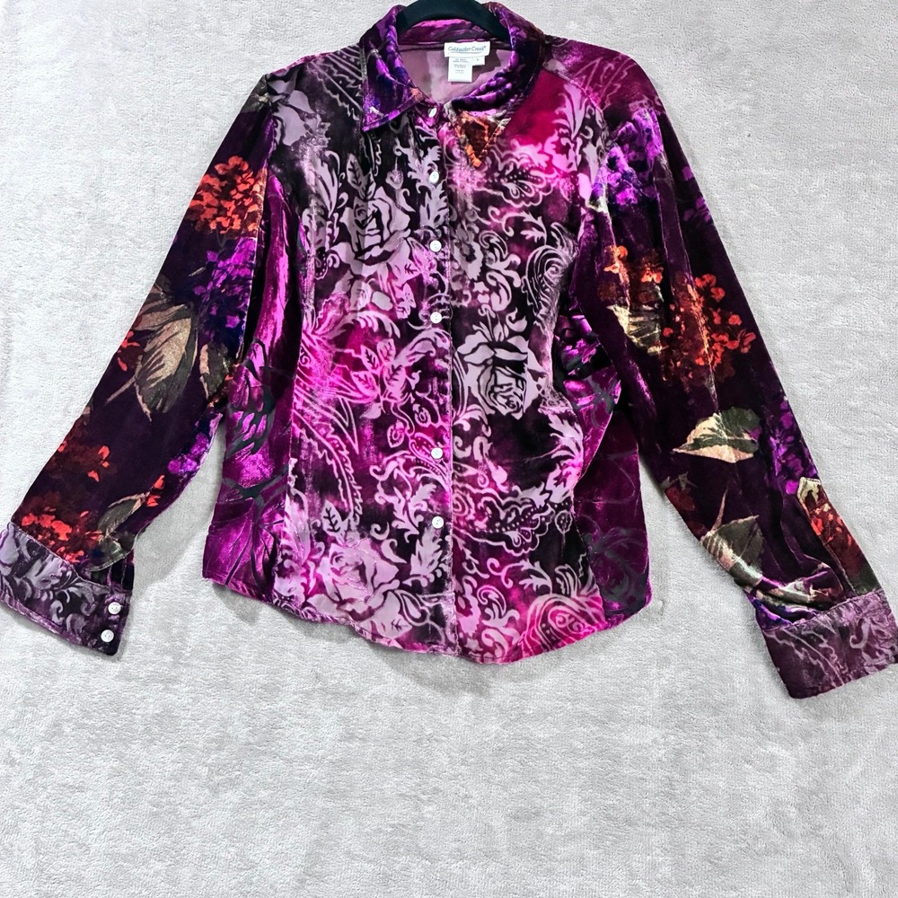 Coldwater Creek Velvet Burnout Blouse Large Whimsigoth Eclectic Artsy Faiirycore - Picture 2 of 6